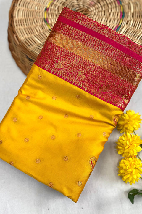 VastraLakshmi Designer Yellow Soft Banarasi Silk Saree With Adorning Blouse Piece