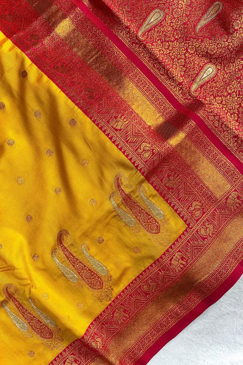 VastraLakshmi Designer Yellow Soft Banarasi Silk Saree With Adorning Blouse Piece