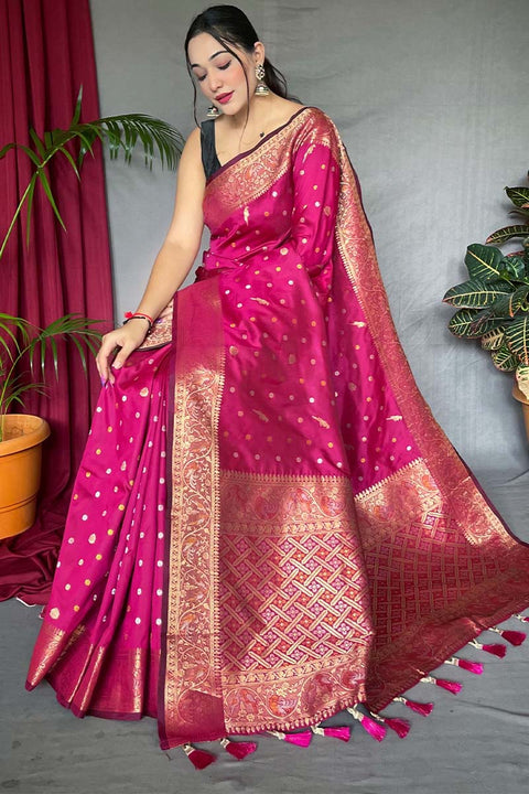 VastraLakshmi Rhapsody Dark Pink Soft Banarasi Silk Saree With Winsome Blouse Piece