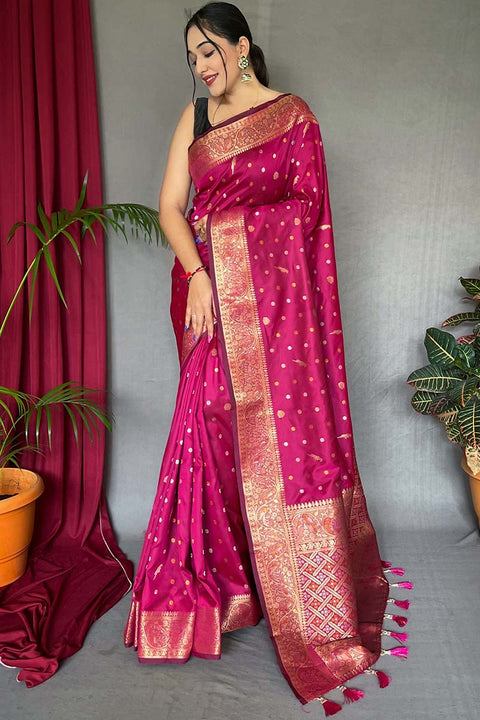 VastraLakshmi Rhapsody Dark Pink Soft Banarasi Silk Saree With Winsome Blouse Piece