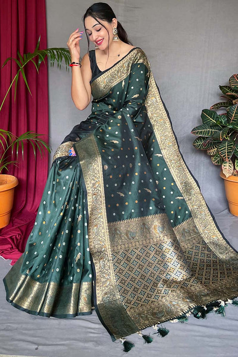 VastraLakshmi Unequalled Dark Green Soft Banarasi Silk Saree With Exemplary Blouse Piece