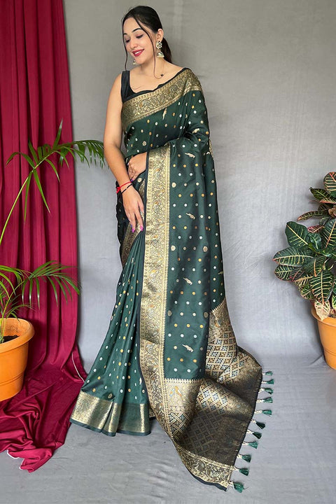 VastraLakshmi Unequalled Dark Green Soft Banarasi Silk Saree With Exemplary Blouse Piece