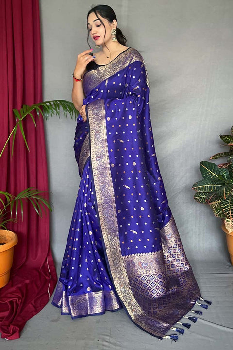 VastraLakshmi Panache Royal Blue Soft Banarasi Silk Saree With Ethereal Blouse Piece