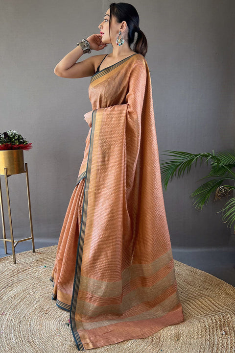 VastraLakshmi Desiring Peach Soft Banarasi Silk Saree With Intricate Blouse Piece