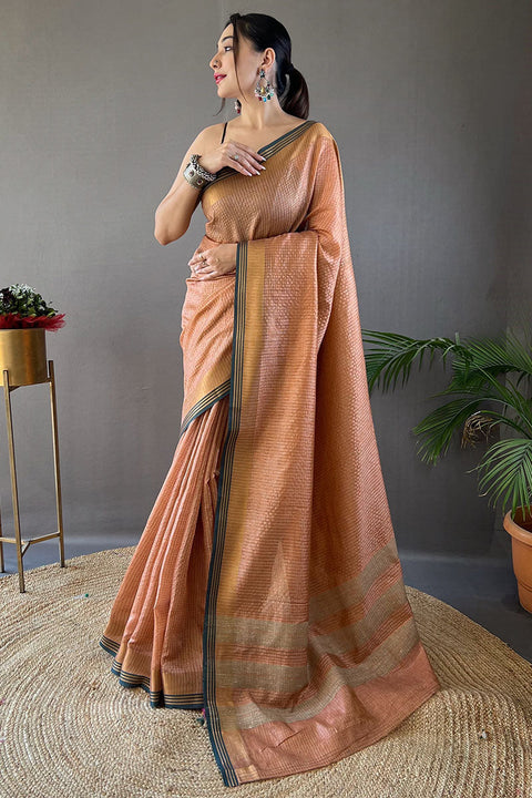 VastraLakshmi Desiring Peach Soft Banarasi Silk Saree With Intricate Blouse Piece