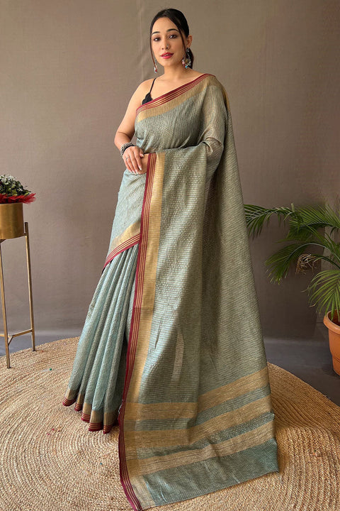 VastraLakshmi Stylish Teal Green Soft Banarasi Silk Saree With Gratifying Blouse Piece