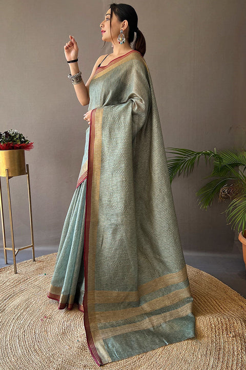 VastraLakshmi Stylish Teal Green Soft Banarasi Silk Saree With Gratifying Blouse Piece