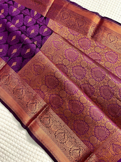 VastraLakshmi Blooming Purple Soft Banarasi Silk Saree With Ravishing Blouse Piece